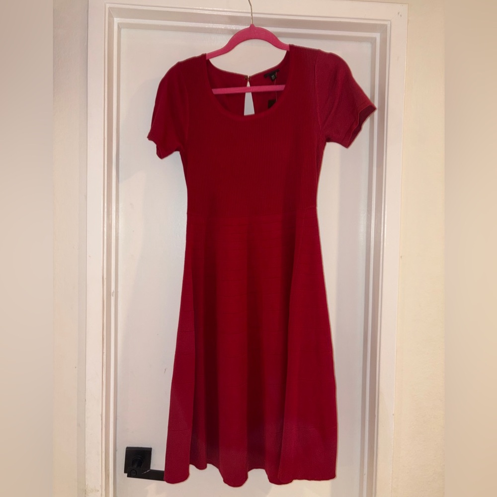 Red Short Sleeve Sweater Dress